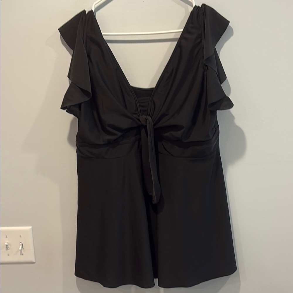 SHEIN Black Ruffled Tie Front Swim Blouse
